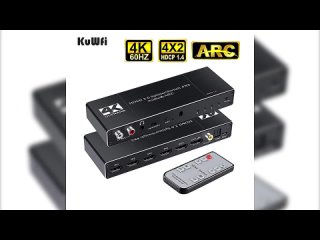 Переключатель KuWFi HDMI 4K 60 Гц, 4 в 2 выхода, HDMI сплиттер/переключатель, аудио экстрактор с дуговым ИК-пультом дистанционно