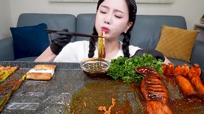 통대창 불닭볶음면 오징어 팽이버섯 먹방 레시피 Beef Intestines Daechang Squid Mushrooms