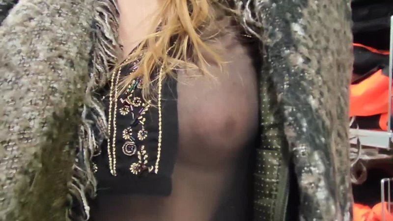 Naughty wife walks around in public with her tits out