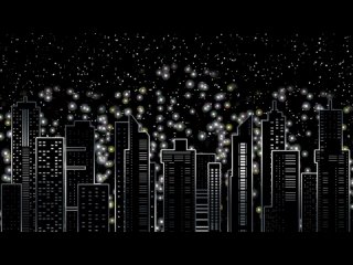 Анимация контуров зданий на фоне групп душ. Панорама города. Фон в 4K.