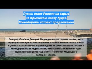 Путин: ответ России на взрыв на Крымском мосту будет, Минобороны готовит предложения