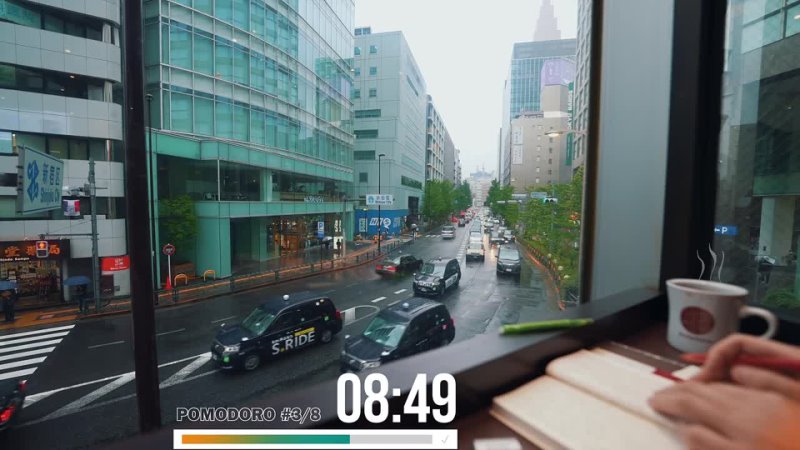 Abao in Tokyo 4 HOUR STUDY WITH ME , ambient ver. , A Rainy Day in Shinjuku, Tokyo, with