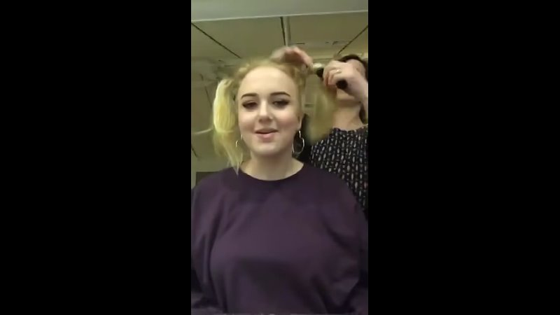 Beautiful Bald Women Girl with braces buzzes her blonde hair