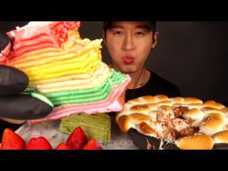 ASMR SMORES DIP  CREPE CAKE MUKBANG (No Talking) EATING SOUNDS   Zach Choi ASMR