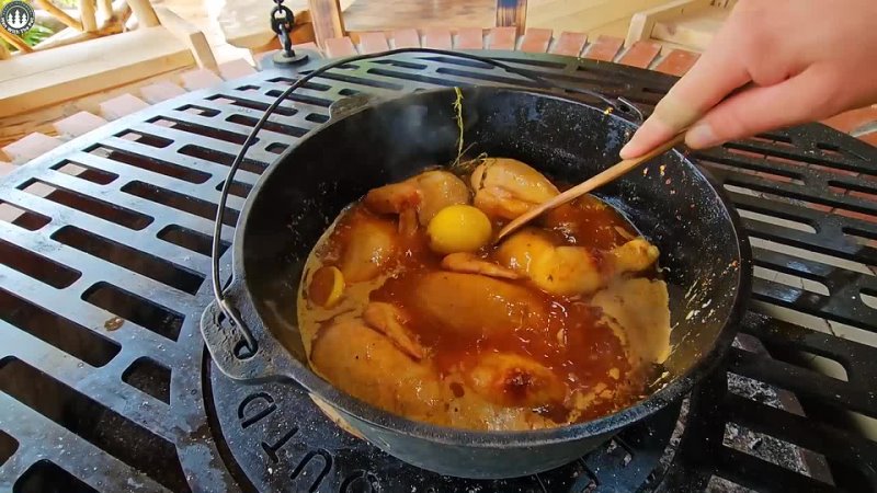 The juiciest CHICKEN ever, cooked in our outdoor HUT ( ASMR, CAMPING. CHICKEN