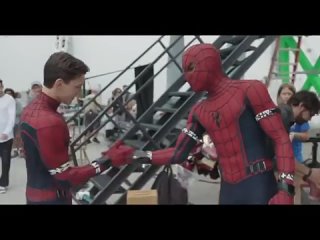 Tom Holland daps up his stunt double onset of ’Captain America: Civil War’