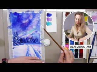 [Ульяна Ласунова] Как рисовать зимний пейзаж акварелью? Мастер класс для начинающих.