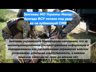 Замглавы МО Украины Маляр: бригада ВСУ попала под удар из-за публикаций СМИ