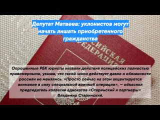 Депутат Матвеев: уклонистов могут начать лишать приобретенного гражданства
