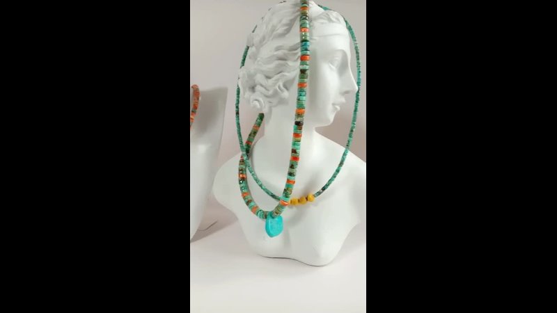 Natural turquoise orange spiny oyster handmade necklace gift for