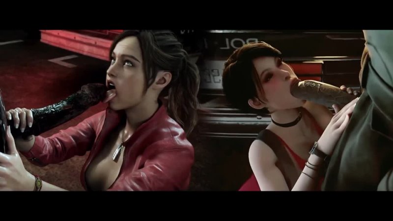 Claire Redfield and Ada Wong blowjob to monster from Resident Evil 2 r34 sex