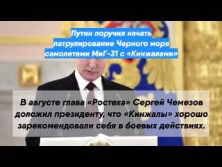 Путин поручил начать патрулирование Черного моря самолетами МиГ-31 с «Кинжалами»