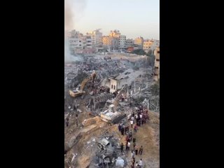 Massive destruction in Gaza City this evening after a series of Israeli airstrikes that levelled dozens of buildings upon the he