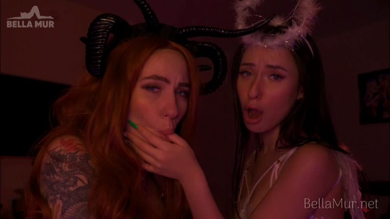 Bella Mur ASMR Deep french kissing with spit by Demon and Angel girls