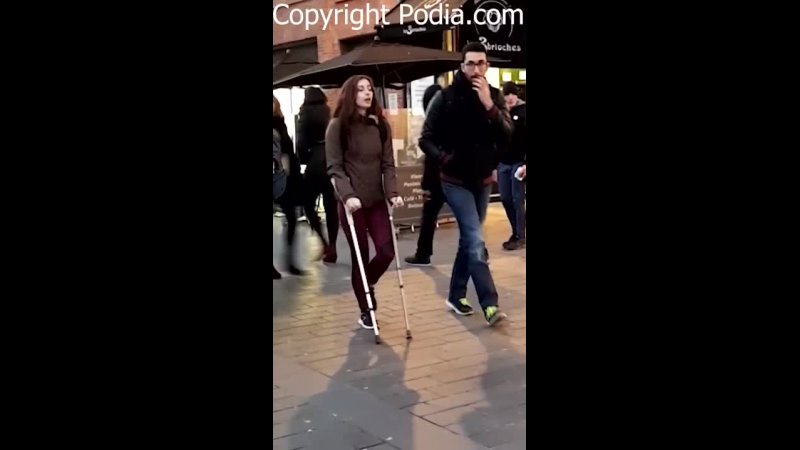 Women red leggings trainers crutches