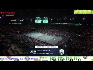 Теннис.  Роман Сафиуллин -  Карлос Алькарас. ATP 1000 Rolex Paris Masters  Париж. 31 октября 2023.