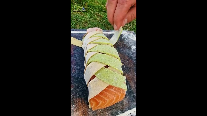 Delicious SALMON pastries in nature Relaxing outdoor cooking ASMR SALMON