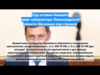 Суд оставил бывшего вице-губернатора Ленинградской области Москвина под стражей