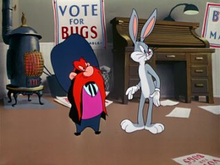 «Голосуйте за кролика» (BALLOT BOX BUNNY) — 6 октября 1951 — ВМ (Багз Банни, Йосемити Сэм) — И. (Фриц) Фреленг