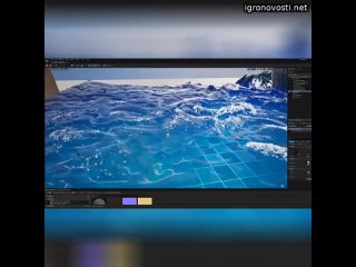 Пример того, как выглядит сырая симуляция воды в режиме реального времени в редакторе Unreal Engine