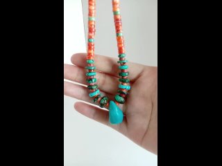 Natural turquoise with  orange spiny oyster  and  Bumble bee gemstone colorful necklace 20231030-04