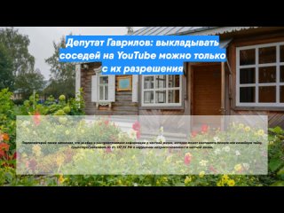 Депутат Гаврилов: выкладывать соседей на YouTube можно только с их разрешения