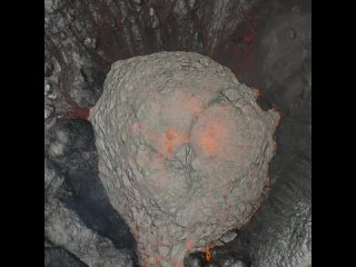 Кратер вулкана во время извержения