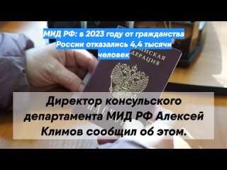 МИД РФ: в 2023 году от гражданства России отказались 4,4 тысячи человек