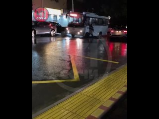 Неадекватный житель Сочи лопатой громил автобус