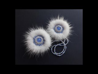 Комплект брошей кулонов мех норки с кристаллами “Молочная река“ (2114)