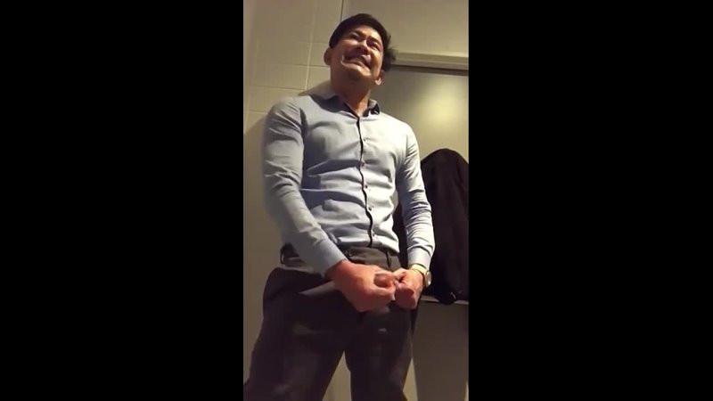 Asian Daddy Cums In Hospital Restroom  