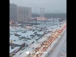 Огромная пробка в Москве на Путилковском шоссе из-за снегопада