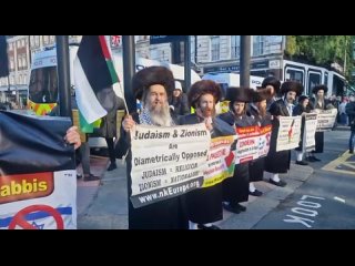 Des rabbins défilent dans la manifestation pro-#Palestine à #Londres pour affirmer ce slogan : « les vrais rabbins seront toujou