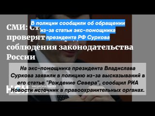 В полиции сообщили об обращении из-за статьи экс-помощника президента РФ Суркова