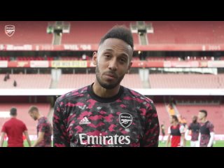 Fans chant Aubameyangs name during his interview   Arsenal vs Norwich (1-0)   Premier League
