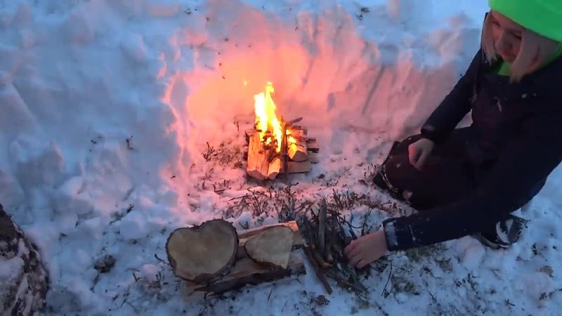 Solo Winter Bushcraft Trip - Outdoor Cooking   Pork Steak with Mushrooms