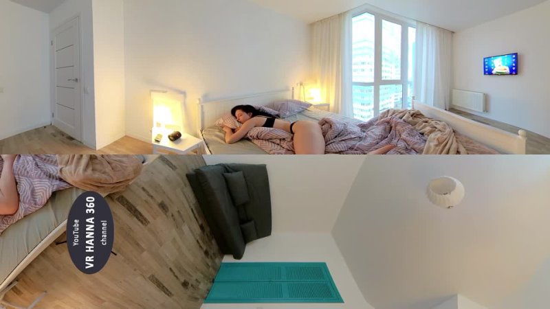 Virtual reality: Girl sleeping sweetly on a beautiful morning, vr video 360 4