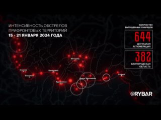 ❗️🇷🇺🇺🇦 За прошедшую неделю лидерами по количеству обстрелов украинских формирований стали ДНР, Белгородская и Херсонская области