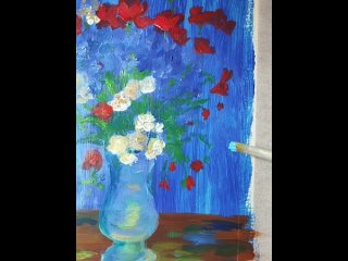 Рисуем глянцевым акрилом цветы Ван Гога