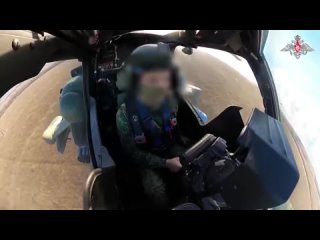 Кадры нанесения экипажами вертолётов Ми-28Н ударов по позициям противника на Донецком направлении