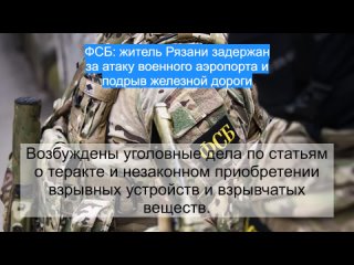ФСБ: житель Рязани задержан за атаку военного аэропорта и подрыв железной дороги