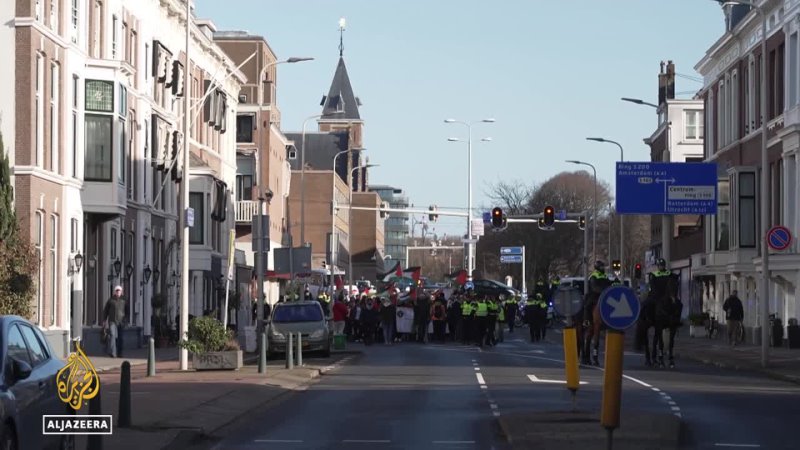 Palestinian supporters march to the Hague for Gaza