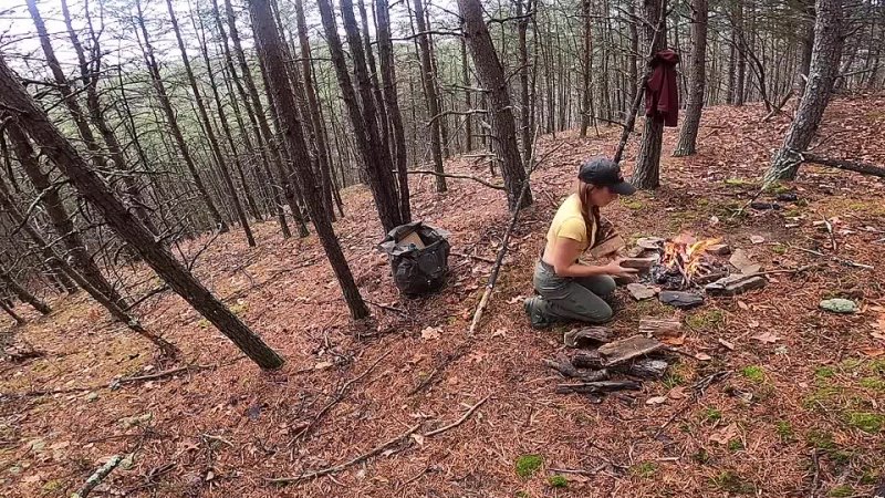 Juicy Whole Leg of Lamb cooked on campfire solo in the woods. ASMR cooking no talking. Caveman style