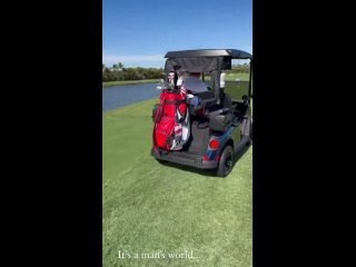 Trump enjoying “It’s a Man’s World“ while driving his golf cart