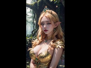 [№24] Прекрасная эльфийская принцесса покажет вам сказочный лес в своем блестящем золотом платье ~ ★ Азиатские девушки ｡◕‿◕｡ Ней
