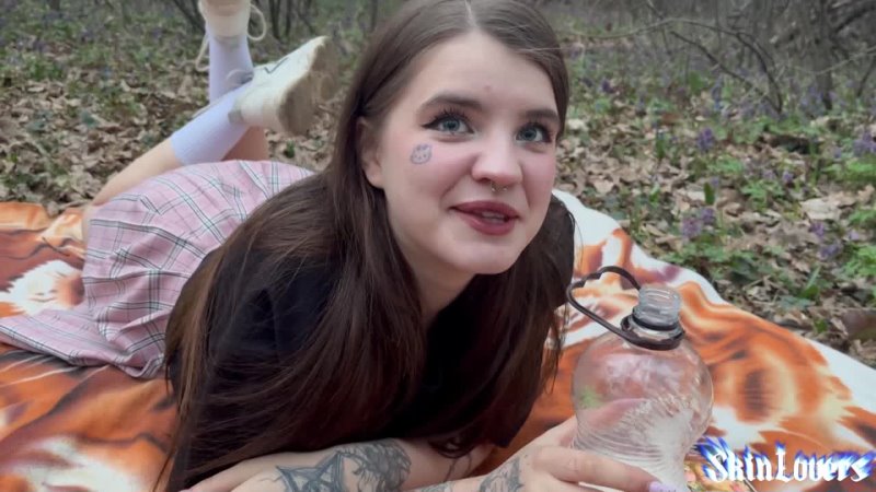 Skin Lovers Nymphomaniac Asked To Fuck Her In The Woods. Public.