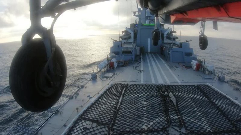 The crew of a Ka-27 helicopter of the Black Sea Fleet aviation wing patrols the waters of the Black Sea