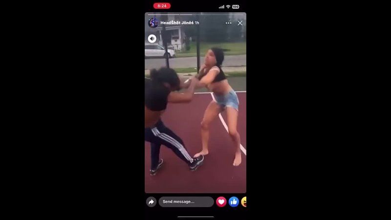 girl fighting basketball (boobs out)