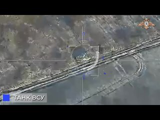 Удар «Ланцета» по танку ВСУ где-то на Донбассе