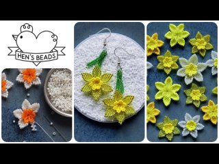 How to make DAFFODIL flower from seed beads | Hen's Beads DIY Tutorial